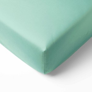 Bacati - Solid Mint Green 100 percent Cotton Universal Baby US Standard Crib or Toddler Bed Fitted Sheet - 1 of 4