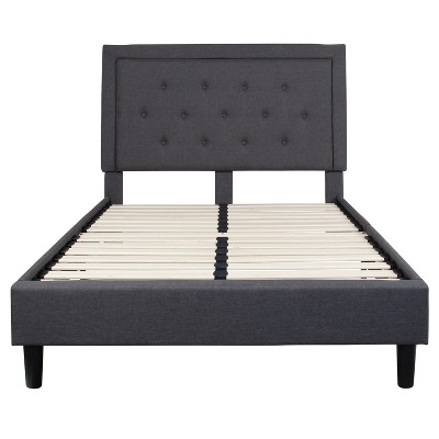 Modern Low-Profile Dark Gray Upholstered Full Bed with Tufted Headboard