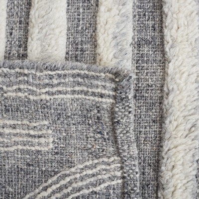 Gray and Ivory Wool Cotton Handmade Rectangular Area Rug 4' x 6'