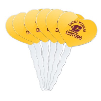 Central Michigan University Chippewas Heart Love Cupcake Picks Toppers Decoration Set of 6