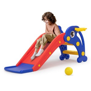 Sandinrayli 3 in 1 Toddler Slide, Baby Slide Climber Playset with Basketball Hoop and Ball, Indoor and Outdoor Playground for Kids Pink - 1 of 4