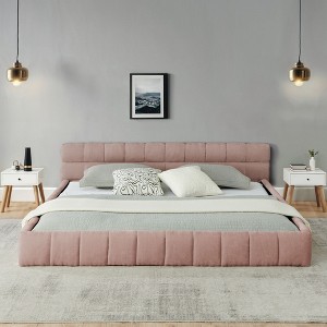 NicBex California King Size Wooden Bed Frame with Chenille Upholstered Headboard,Modern Platform Bed,No Box Spring Needed - 1 of 4
