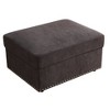 DOMETOUR Brown Flannel Living Room Ottoman - Cozy Upholstered Footstool with Storage - 3 of 4
