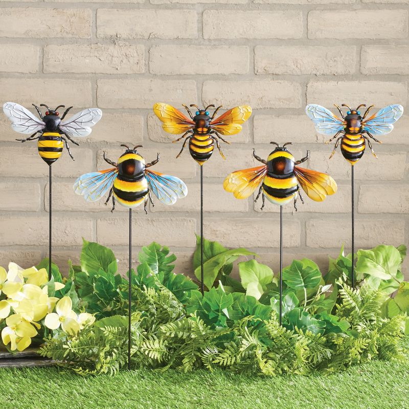 Collections Etc Vibrant Iron Bee Garden Stakes - Set of 5 NO SIZE, 2 of 3