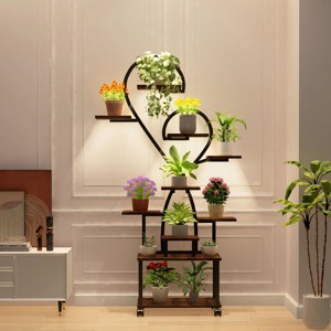 INFURNIC Planter Stands and Holders Heart Shape Indoor Plant Stand with Grow Light and Storage Rack for Home Patio, Brown, 28.3"*10.2"*62" - 1 of 4