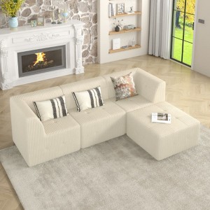 Right Modular Sofa Seat-L-Shaped Compressed Design, Modern Beanbag Style, Beige - 1 of 3