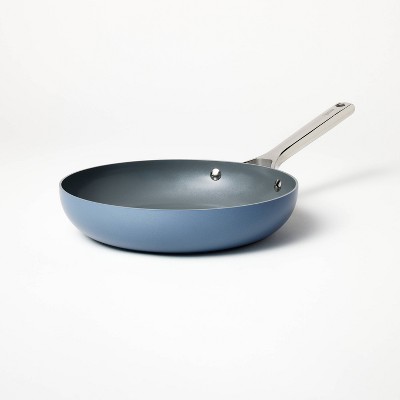 Nutrichef 8 Small Fry Pan - Small Skillet Nonstick Frying Pan with Silicone Handle, Ceramic Coating, Blue Silicone Handle