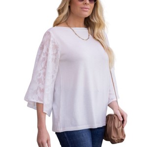 Amaryllis Women's Long-Sleeve Mixed Floral Fabric Top Boat Neck Stylish Versatile - 1 of 4