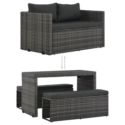 Gray 3-Piece Rattan and Steel Patio Dining Set with Cushions