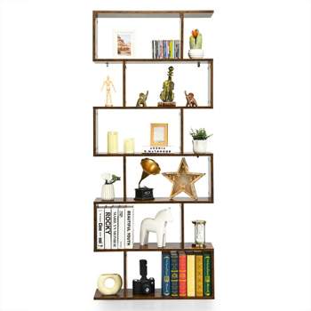 Tangkula 6-Tier S-Shaped Wooden Bookshelf Storage Bookcase Multifunctional  Display Stand Shelf