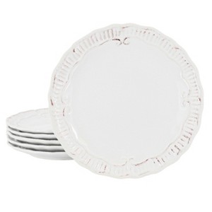 Modern Southern Home Capri 6 Piece 11 Inch Stoneware Embossed Dinner Plate Set in White - 1 of 4