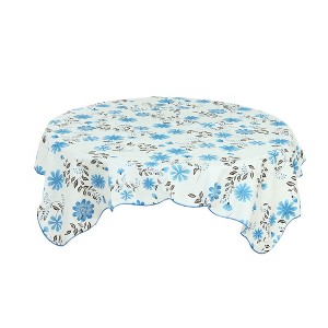 53"x53" Vinyl Water Oil Resistant Printed Tablecloths Blue Flower - PiccoCasa - 1 of 4