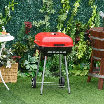 Outsunny Red and Black Portable Charcoal Grill with Shelf