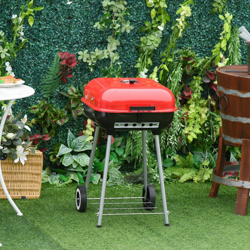 Outsunny Steel Charocal Grill with Portable Wheel, Shelf for Outdoor BBQ for Garden, Backyard, Poolside, 2 of 8
