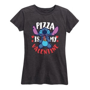 Women's - Lilo and Stitch - Pizza Is My Valentine Short Sleeve Graphic T-Shirt - 1 of 4