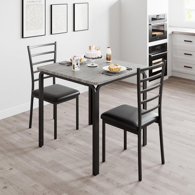 Bar Table and Chairs for 2, Dining Room Table with Double Tier Wine Rack and Glasses Hanging