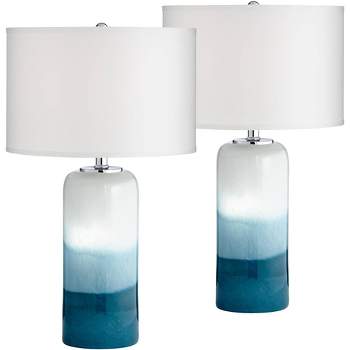 Possini Euro Design Roxanne 25" High Modern Coastal Table Lamps Set of 2 LED Night Lights White Blue Art Glass Living Room Bedroom (Colors May Vary)