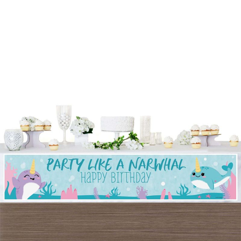 Big Dot of Happiness Narwhal Girl - Under The Sea Happy Birthday Decorations Party Banner, 3 of 8