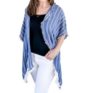 Women's Denim Striped With Fringe Detail Hoodie - KORI - 1 of 3