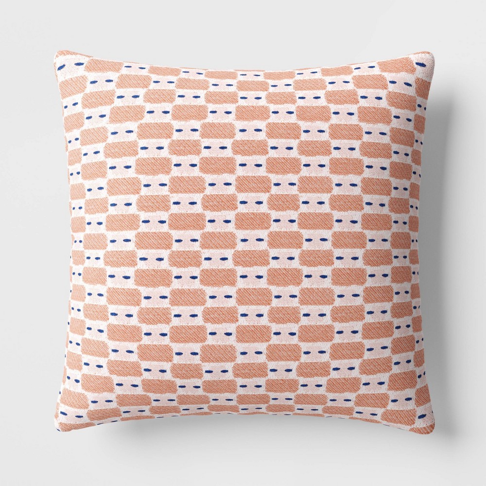 Square Geometric Pattern Woven Cotton Throw Pillow Terracotta - Room Essentials™: Decorative Cushions for Living Room