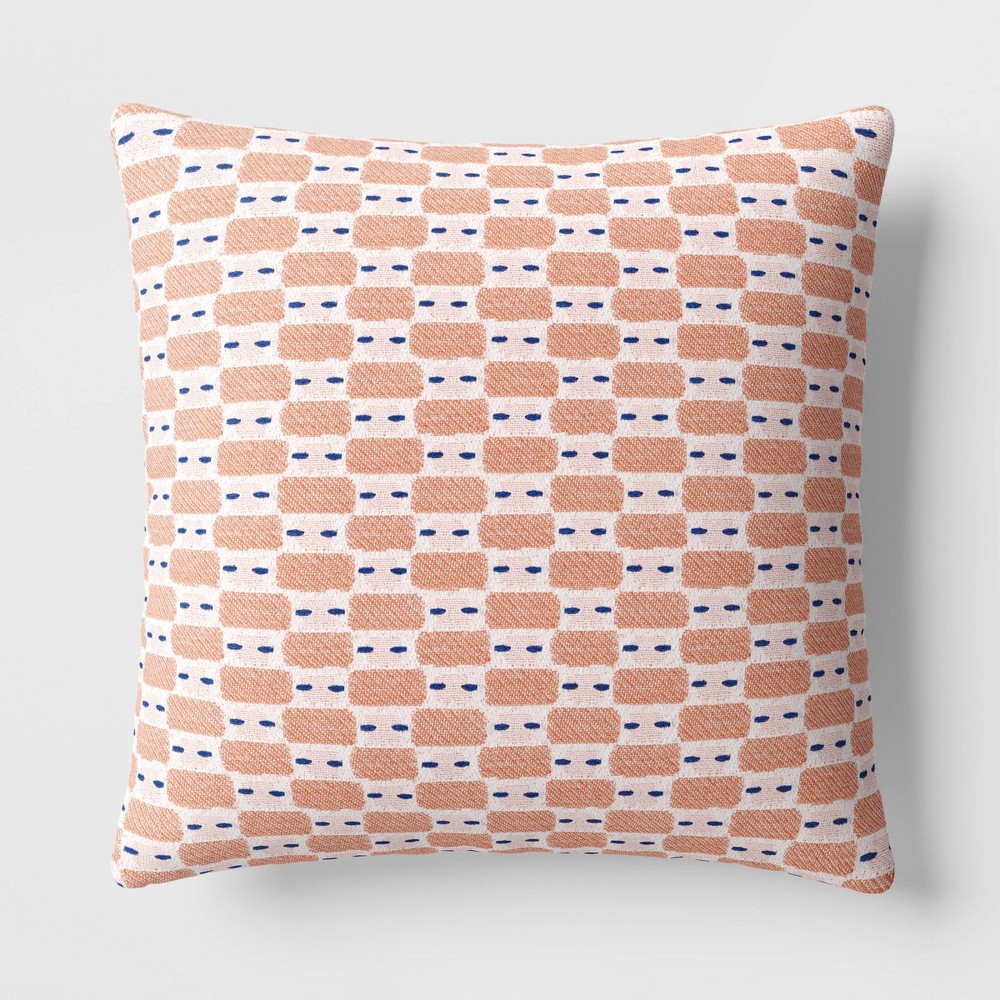 Photos - Pillow Square Geometric Pattern Woven Cotton Throw  Terracotta - Room Essen