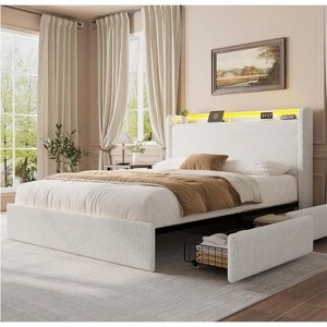 Full Bed Frame,Charging Station & LED Lights,Upholstered Platform Bed Frame,4 Storage Drawers,Solid Wood Slats Support,No Box Spring Needed - 1 of 4