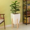 Uniquewise White Indoor Decorative Square Planter With Wooden Stand - 2 of 4