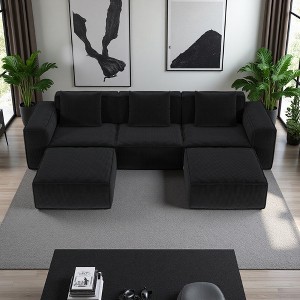 118" Modular Sectional Sofa with Cloud Corduroy, Convertible Bed & Footrests - 1 of 4