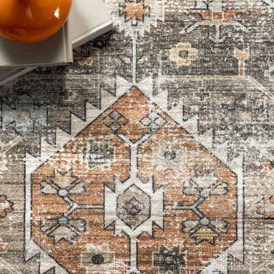 Peach Medallion Easy-Care Rectangular Synthetic Rug