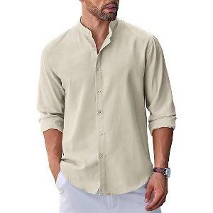 COOFANDY Men's Long Sleeve Oxford Dress Shirts Chambray Button Down Shirt Casual Band Collar Shirts S-XXXL - 1 of 4
