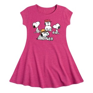 Girls' - Peanuts - Snoopy Siblings Fit & Flair Cap Sleeve Dress - 1 of 3