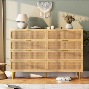 GAOMON 8 Rattan Drawer Dresser w/ Deep Drawers & Wide Top,Wood Chest Storage for Bedroom, Living Room, Hallway - 1 of 4
