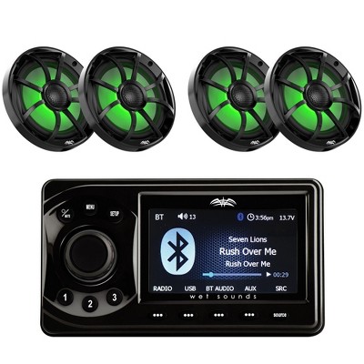 Wet Sounds WS-MC-1 4 Zone Marine Media Center + 2 Pairs RECON 6-BG-RGB Speakers