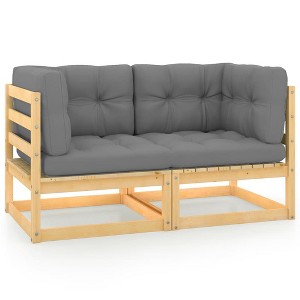2-seater Sofa Gray Solid pine wood, 100% polyester Medium Modular vidaXL - 1 of 4