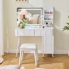 Modern makeup dressing table with LED light and mirror, 3-color dimmable, saves space in bedroom, white - 2 of 4