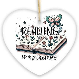 Reading is my Therapy Whimsical Ceramic Ornament, Book Lovers Christmas Gift| OrnamentallyYou - 1 of 4