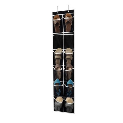 OSTO Over-The-Door Shoe Organizer for 6 Pairs of Shoes; 12 Breathable Mesh Pockets, 2 Metal Hooks, Black Nonwoven; Black