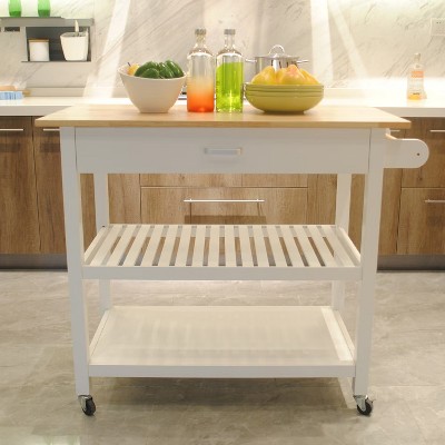 MaseiKar Kitchen Island Cart with drawers, cabinets, wine racks, partitions, towel racks, White-Beech