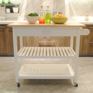 MaseiKar Kitchen Island Cart with drawers, cabinets, wine racks, partitions, towel racks, White-Beech - 1 of 4