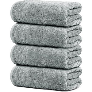 BRINJOY 4-Pack Extra Large Bath Towels - 30x60 Inch 100% Ultra-Fine Cotton, Lightweight Quick-Dry Bath Towels (Cool Grey) - 1 of 4