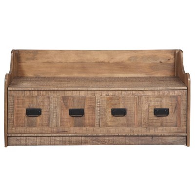 Garrettville Light Brown Solid Wood Storage Bench with Faux Drawers