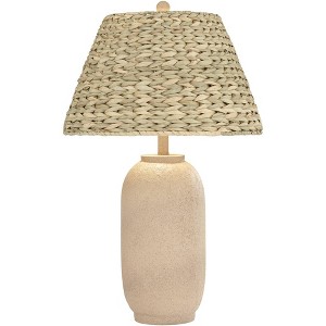 360 Lighting 30" Tall Large Coastal Tropical End Table Lamp Beige Sand Finish Single Seagrass Shade Living Room Bedroom Bedside Nightstand House - 1 of 4