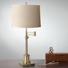 360 Lighting Swing Arm Desk Table Lamp 36" Tall Antique Brass Natural Linen Drum Shade for Living Room Bedroom Nightstand Office Family - 2 of 4