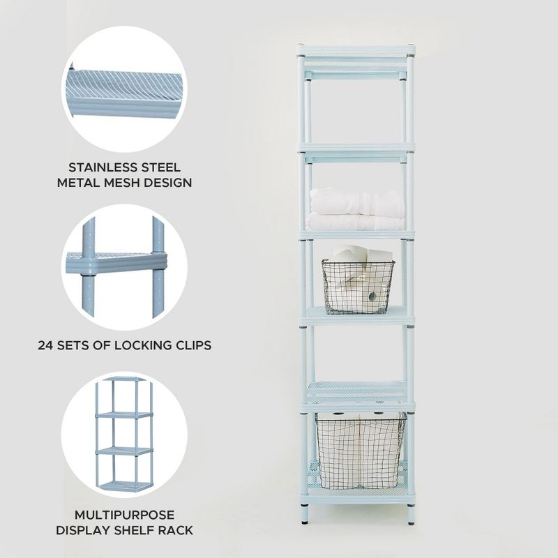 Design Ideas MeshWorks 6 Tier Narrow Metal Storage Shelving Tower for Kitchen, Bathroom, or Garage Organization, 17.7” x 17.7” x 70.9”, Sky Blue, 4 of 7
