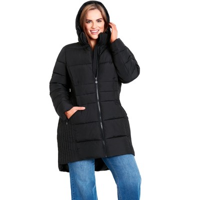 Women's Plus Size Contrast Zip Coat - black | EVANS