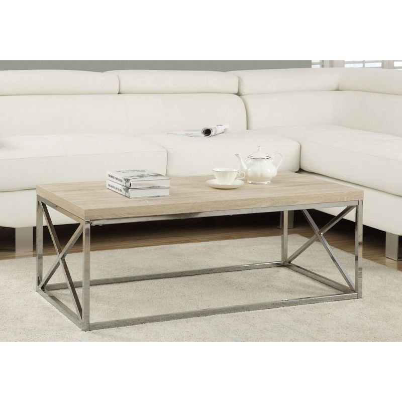 Monarch Natural Wood-Look Finish Chrome Metal Contemporary Coffee Table (2 Pack), 2 of 6