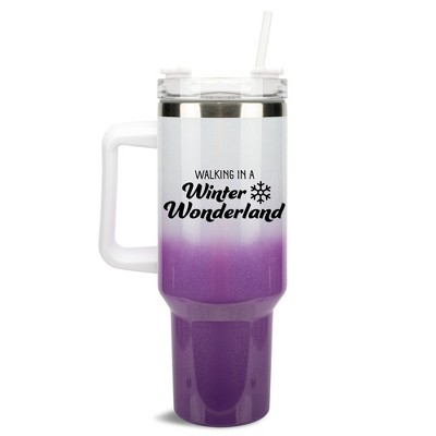 100 North Walking In A Winter Wonderland Snowflake Wrap-Around 40 Oz. Stainless Steel Water Bottle Coffee Mug, Spill & Leak Resistant, Travel Tumbler