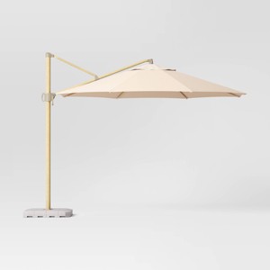 11' Round Offset Outdoor Patio Cantilever Umbrella with Light Wood Pole - Threshold™ - 1 of 4