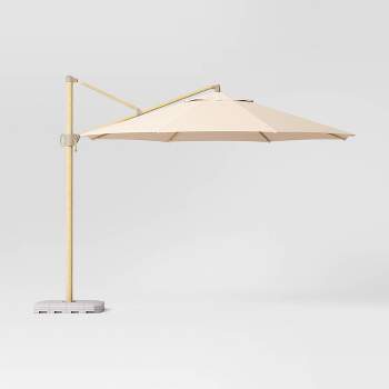 11' Round Offset Outdoor Patio Cantilever Umbrella with Light Wood Pole - Threshold™