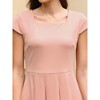 INSPIRE CHIC Women's Cap Sleeve Flare Square Neck Business Work A Line Pleated Dress - 4 of 4